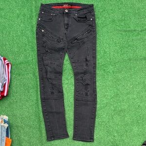 Black Distressed Moto Skinny Jeans